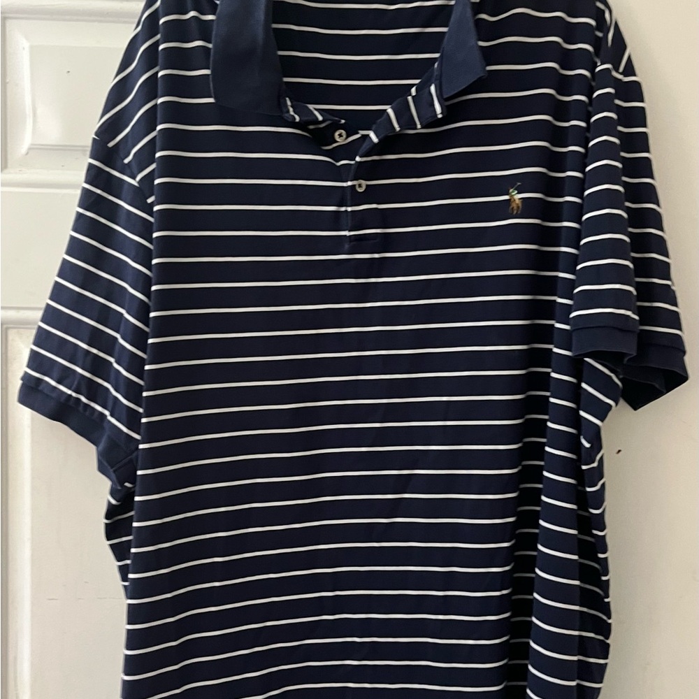 Polo Ralph Lauren Polo Shirt Mens Big & Tall 4XB Navy/White Striped Short Sleeve